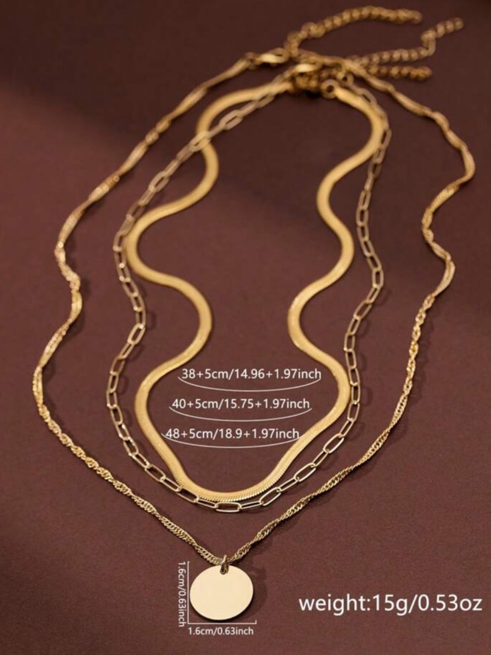 Gold Plated Stainless Steel 3pc Coin Necklace Set - Picture 3 of 3